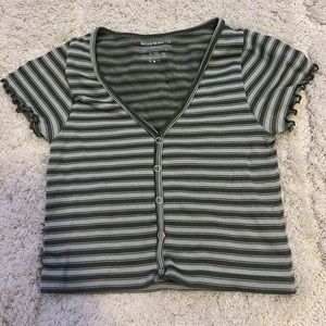 Green and gray/whiteish striped shirt